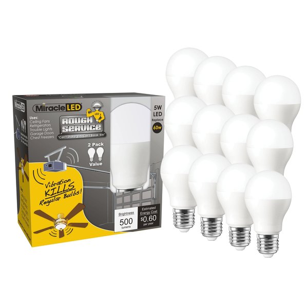 Miracle Led Led Bulb: A15, Medium Screw (E26), 60W INC, 5 W Watts, 500 lm, 6500K Color Temp, PK 12 607161